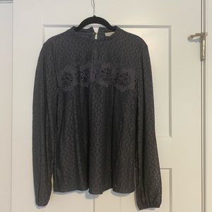 Charcoal grey / navy work blouse with appliqué